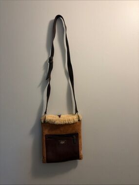 UGG Chestnut Suede Crossbody with Shearling Trim